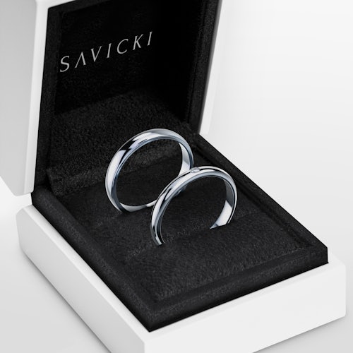 Obrączki Fairytale: białe złoto, biały szafir, półokrągłe, 3 mm i 4 mm